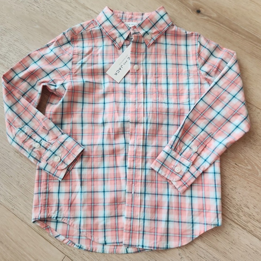 Janie and Jack Plaid Linen Cotton Shirt Kids Size 3 NWT